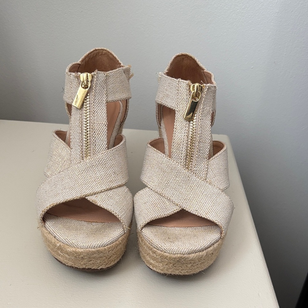 A New Day Beige & Gold Wedge Sandals